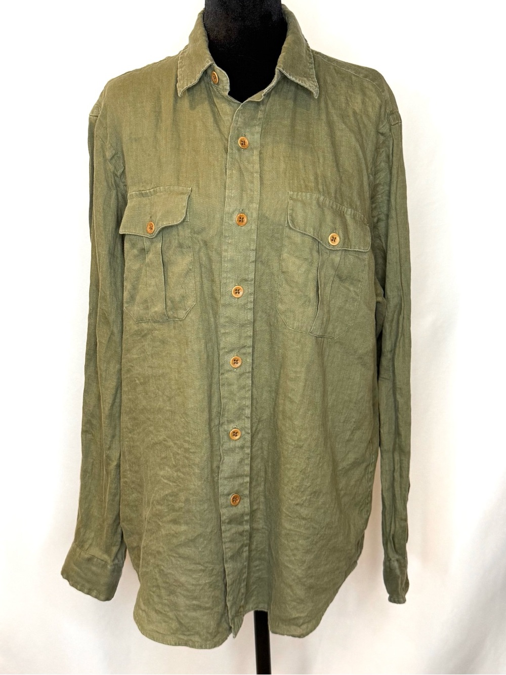 Polo Ralph Lauren Resort Linen Men's Olive Green Button-Up Button Down Shirt